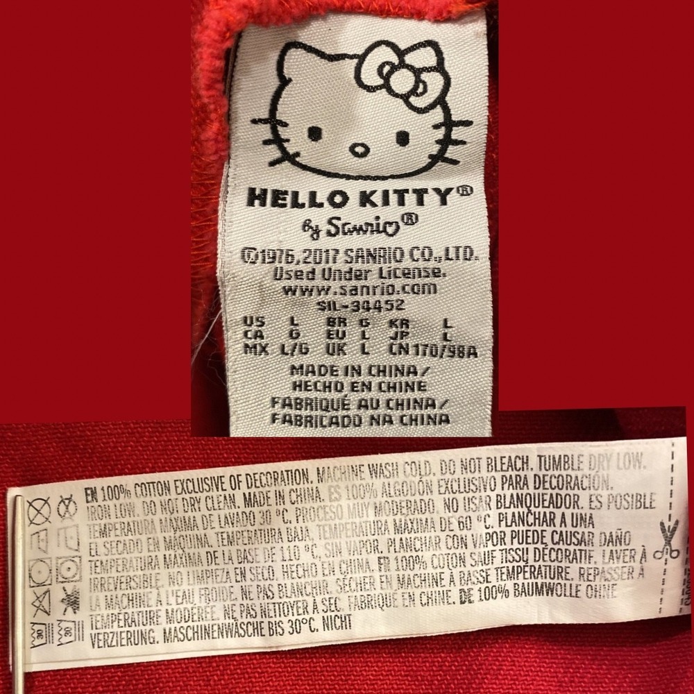 SANRIO Hello Kitty Overall Mini Dress Size L Red Denim Jumper Kawaii Kidcore Y2K - Picture 7 of 10